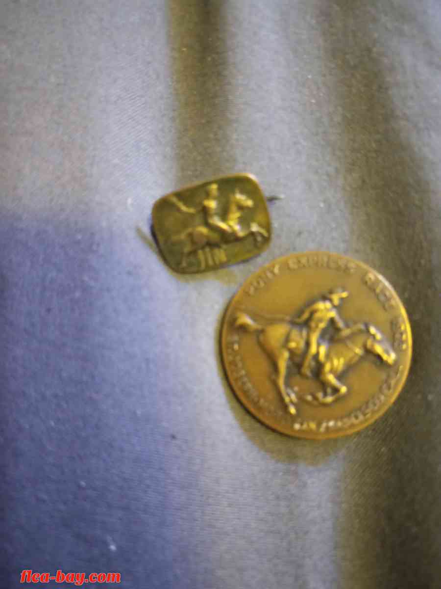 Rare-Antique Wells Fargo medal/coin & Jin stirrups pin