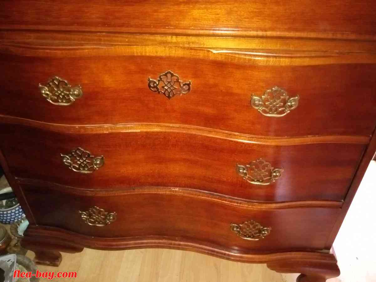 vintage brown wood secretary desk with hutchet