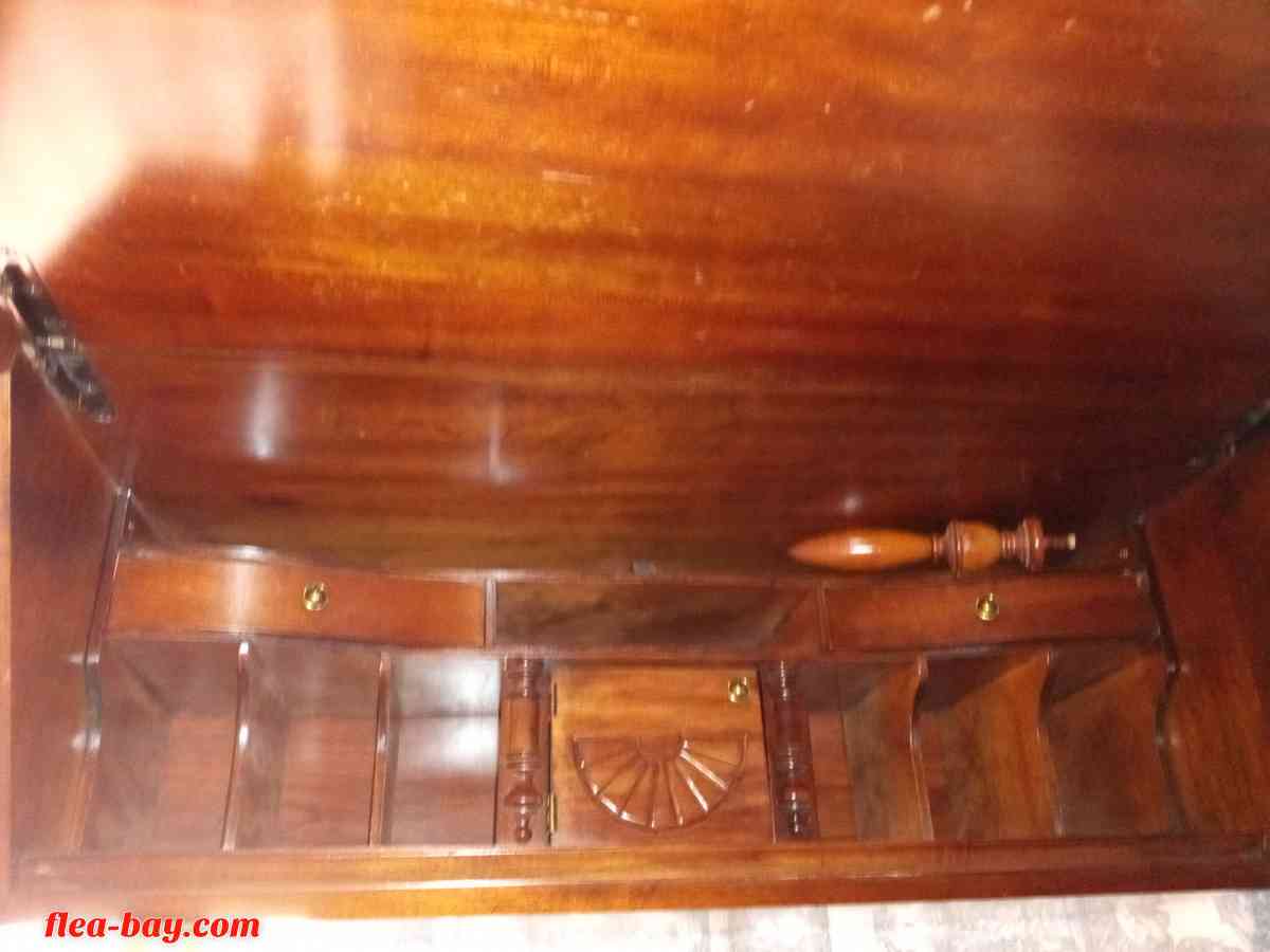 vintage brown wood secretary desk with hutchet