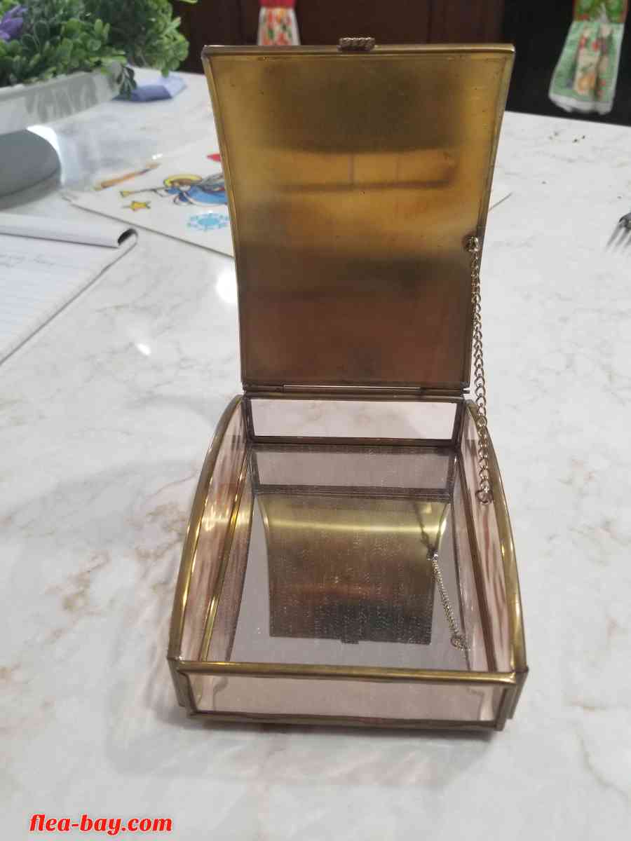 Vintage Glass Metal Trinket Box Jewelry Box