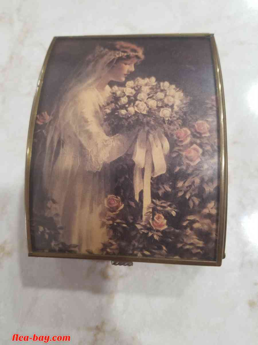 Vintage Glass Metal Trinket Box Jewelry Box