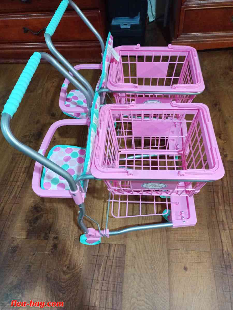 two little girl portable shopping baskets