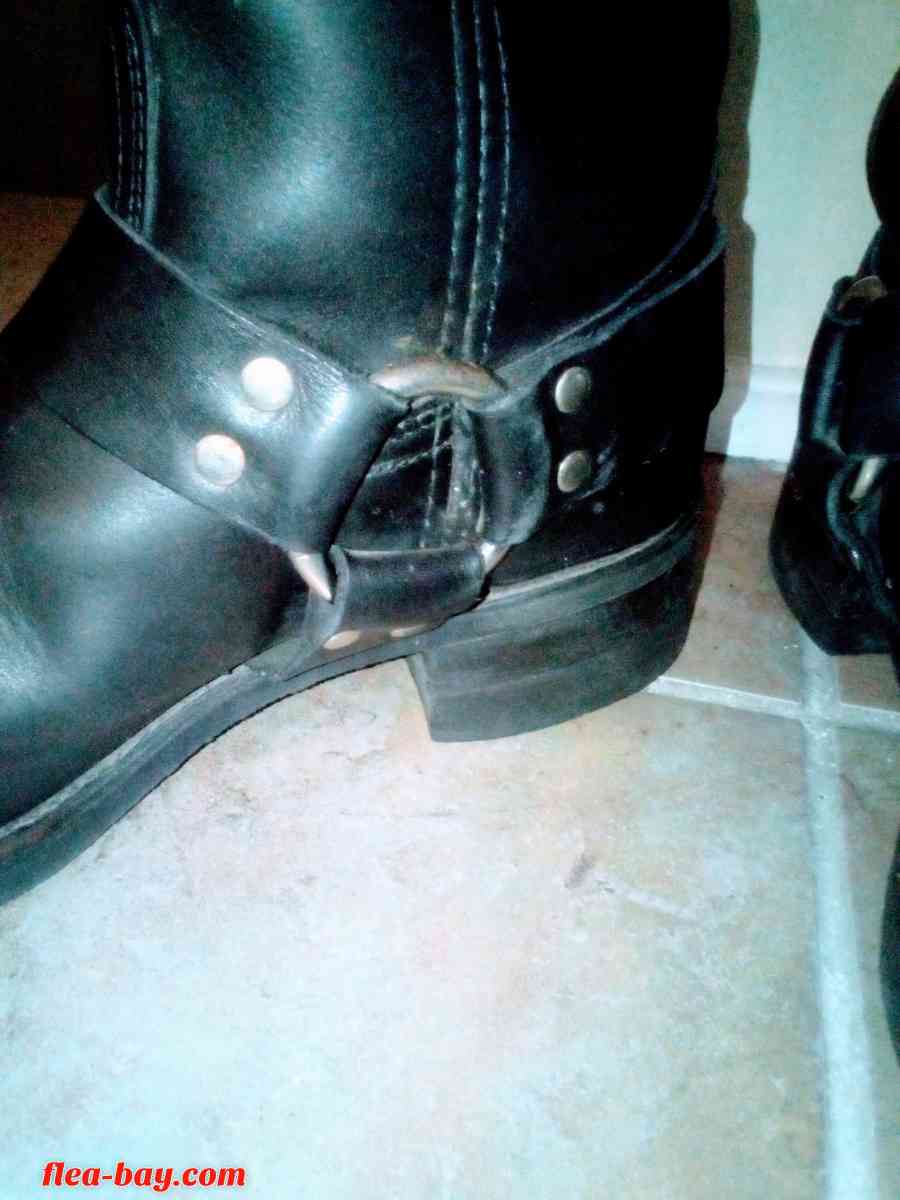 genuine black leather biker boots with harness accents