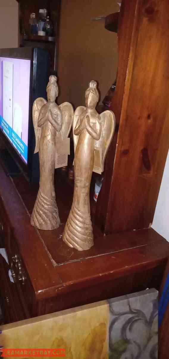 Hand carved wooden angel statues 2