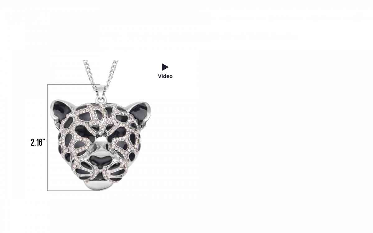 White crystal & black enamel Panther necklace