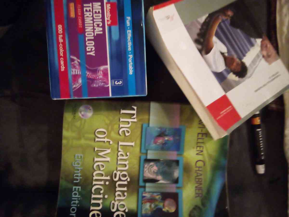medical books and flash cards