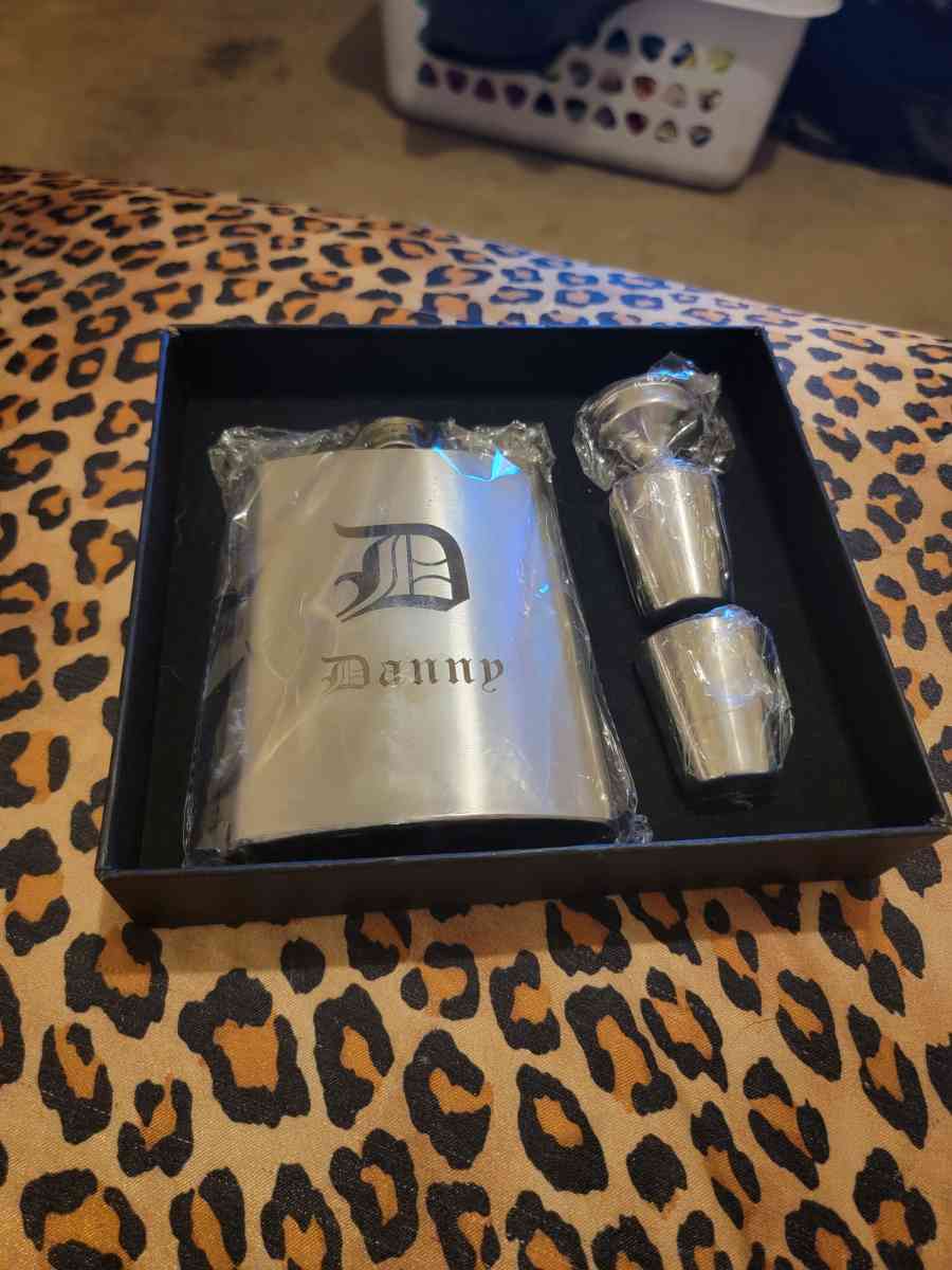 engraved flask/shot glass set.