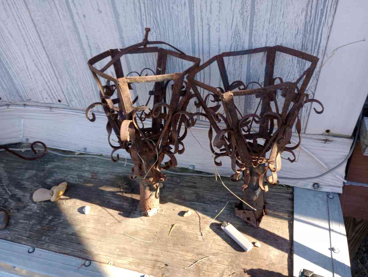 wrought iron outdoor light fixtures pair