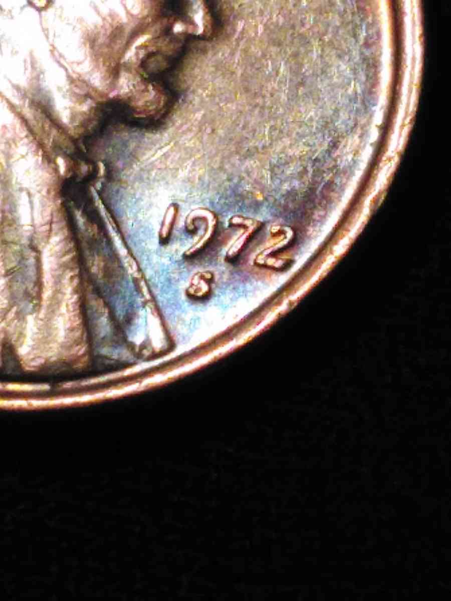 1972 S PENNY W/Rainbow tone and slight doubling.
