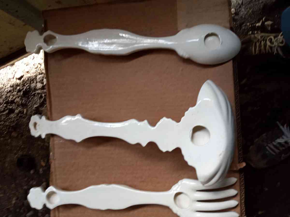 antique pottery fork spoon and soap dish