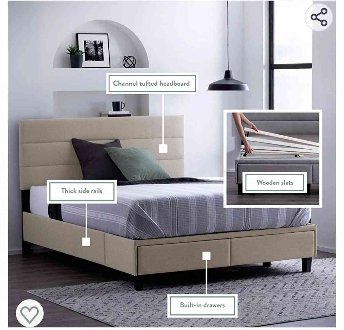 King Size Upholstered Bed Builtin DrawersModern Channel Tuft