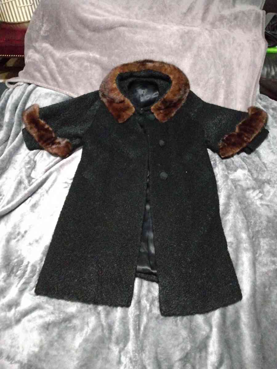 1960s A line Black Persian Lamb with Brown Mink Collarcuffs