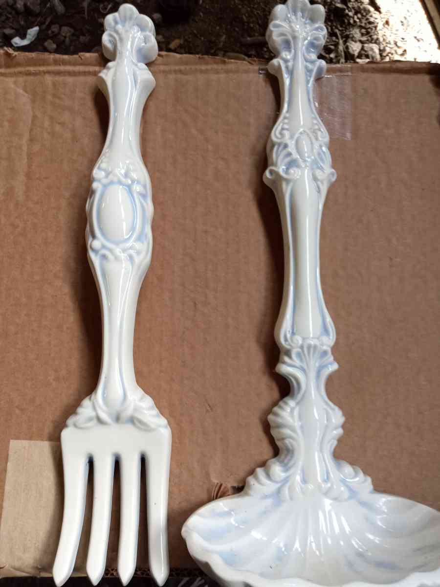 antique pottery fork spoon and soap dish