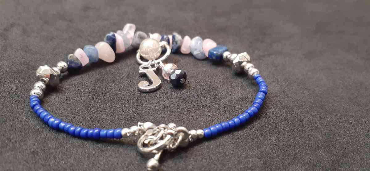 Rose Quartz and Sodalite Gemstone Charm Bracelet jewelry