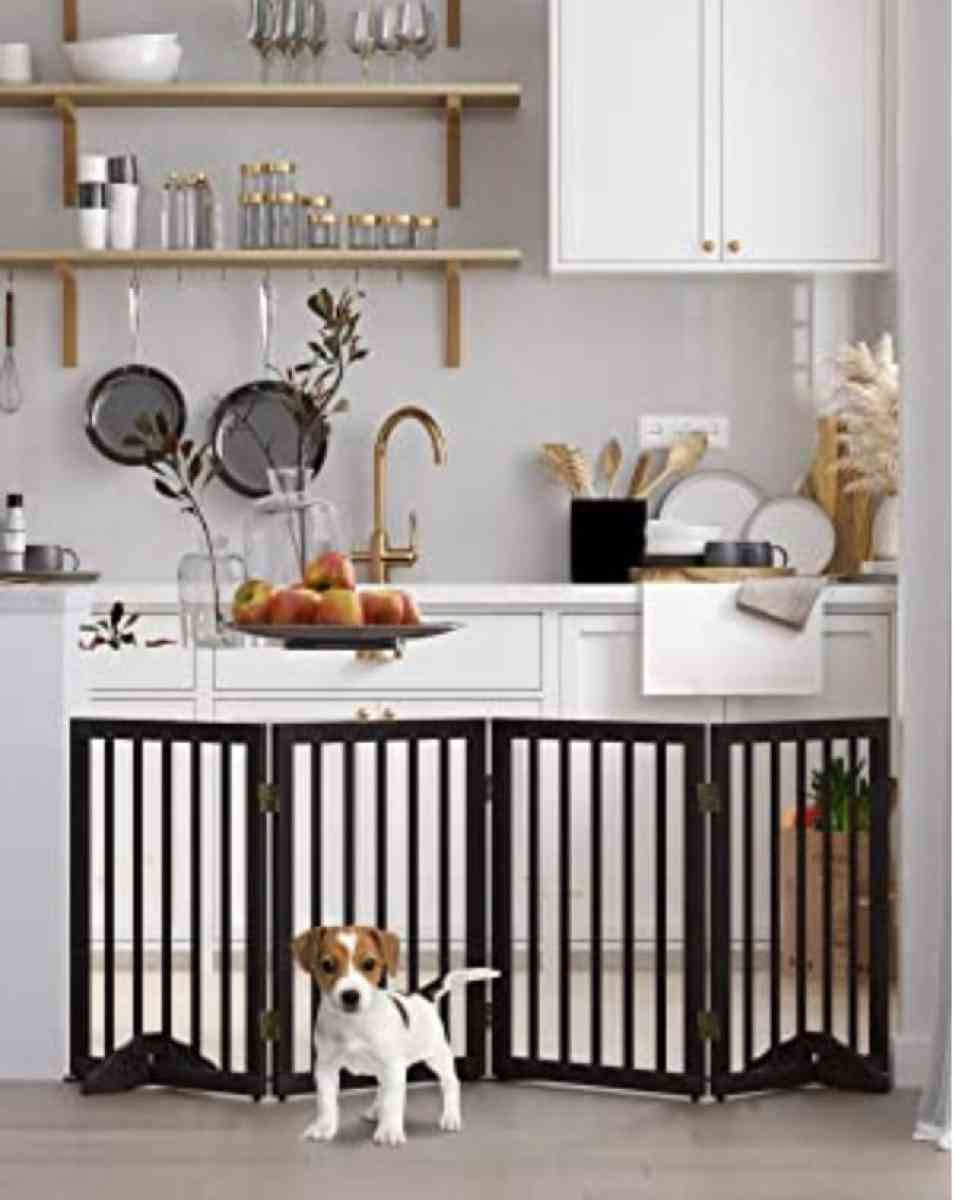 Wooden Dog Gate Foldable Freestanding 4 Panel Gate for Indoo