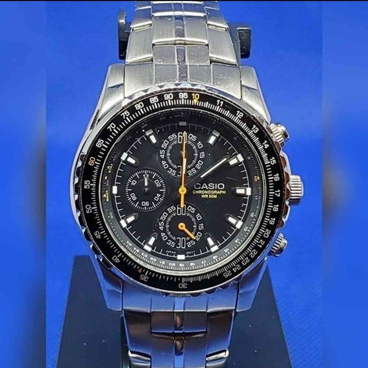 Casio Mens Rotating Slide Rule Bezel Aviator Stainless Steel