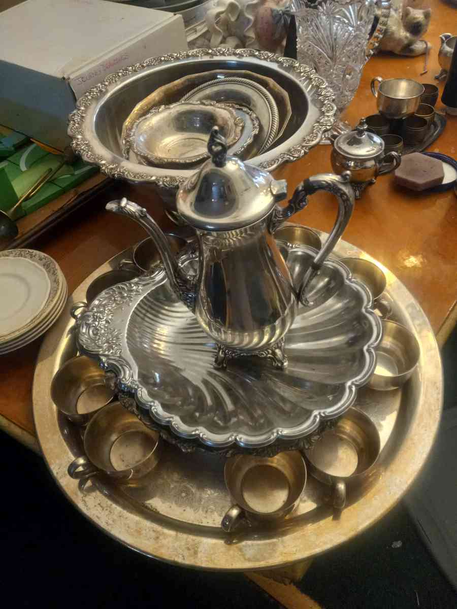 Silver Serving Set With Punch Bowl with alot of pieces