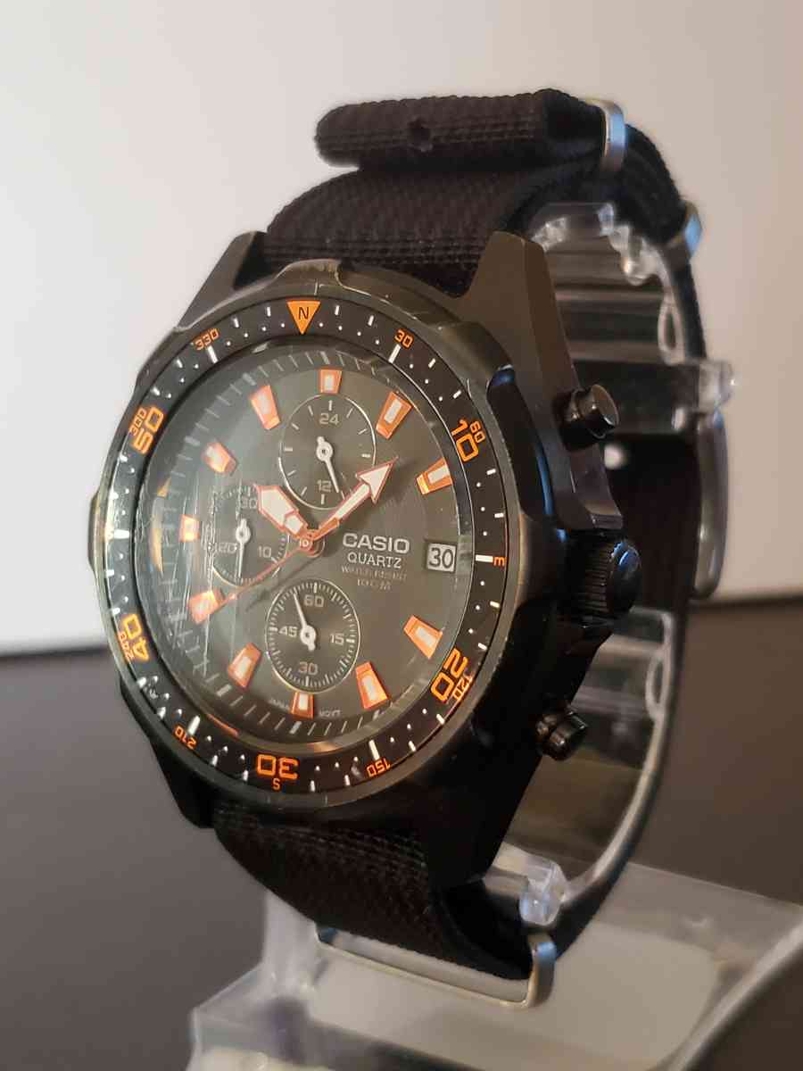 Casio Mens AMW370B1A1 Black Analog MultiFunction Chronograph