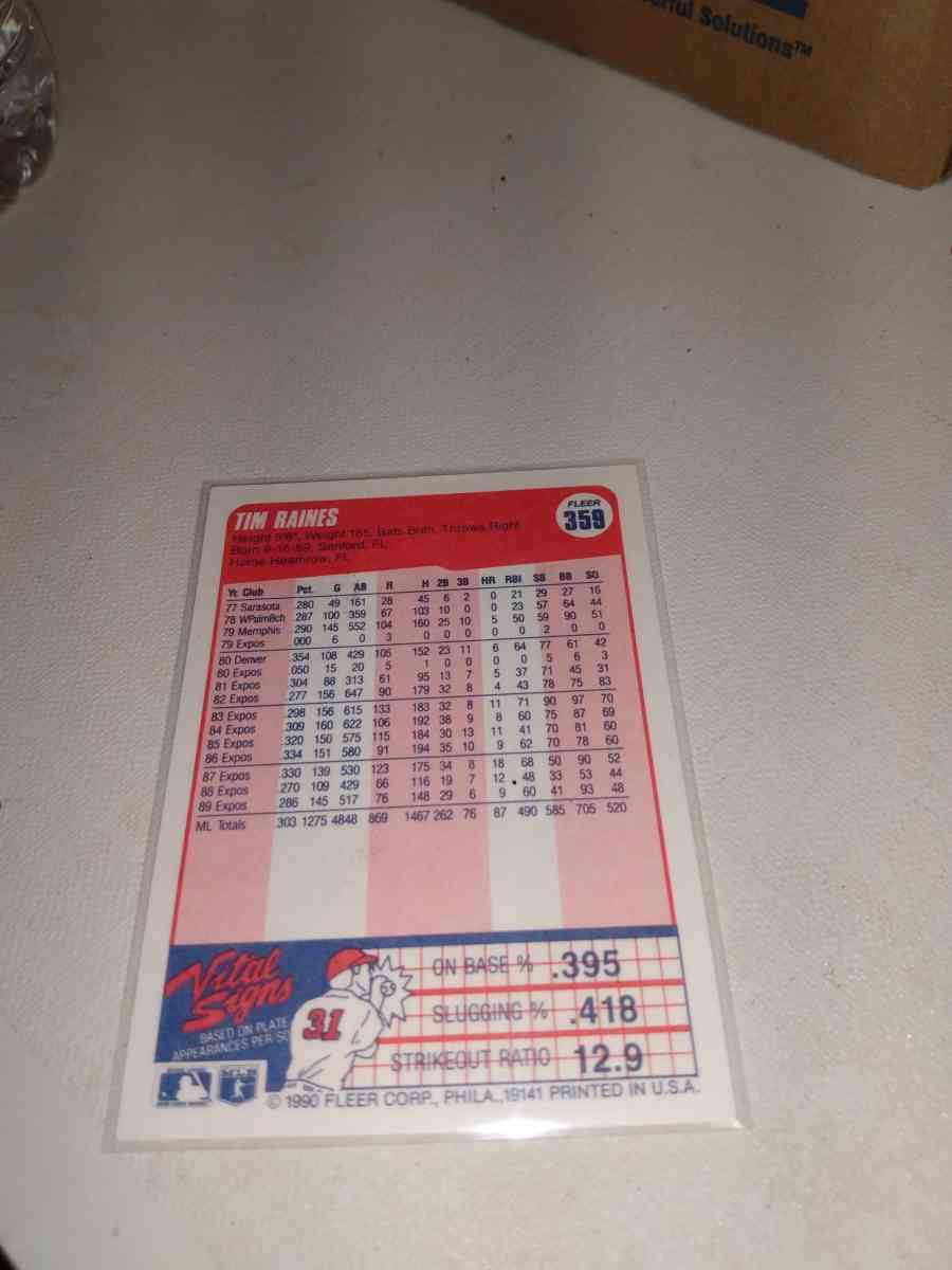 1990 Fleer card number 359 Tim raines