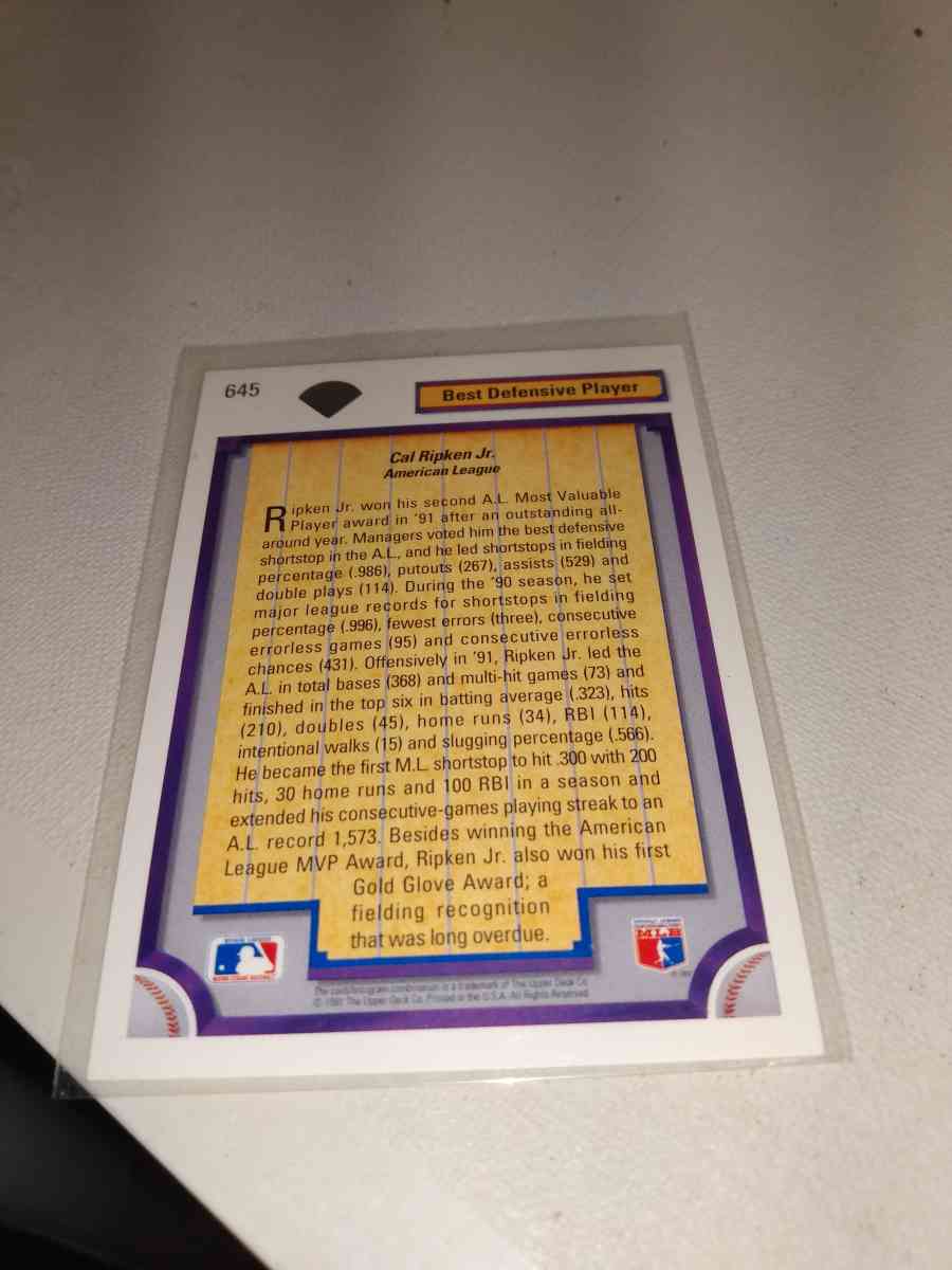 1992 upper Deck best defensive player cowboy Jr