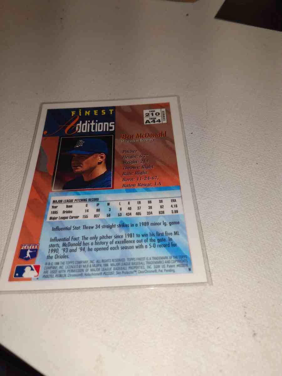 1996 Topps finest edition Ben McDonald