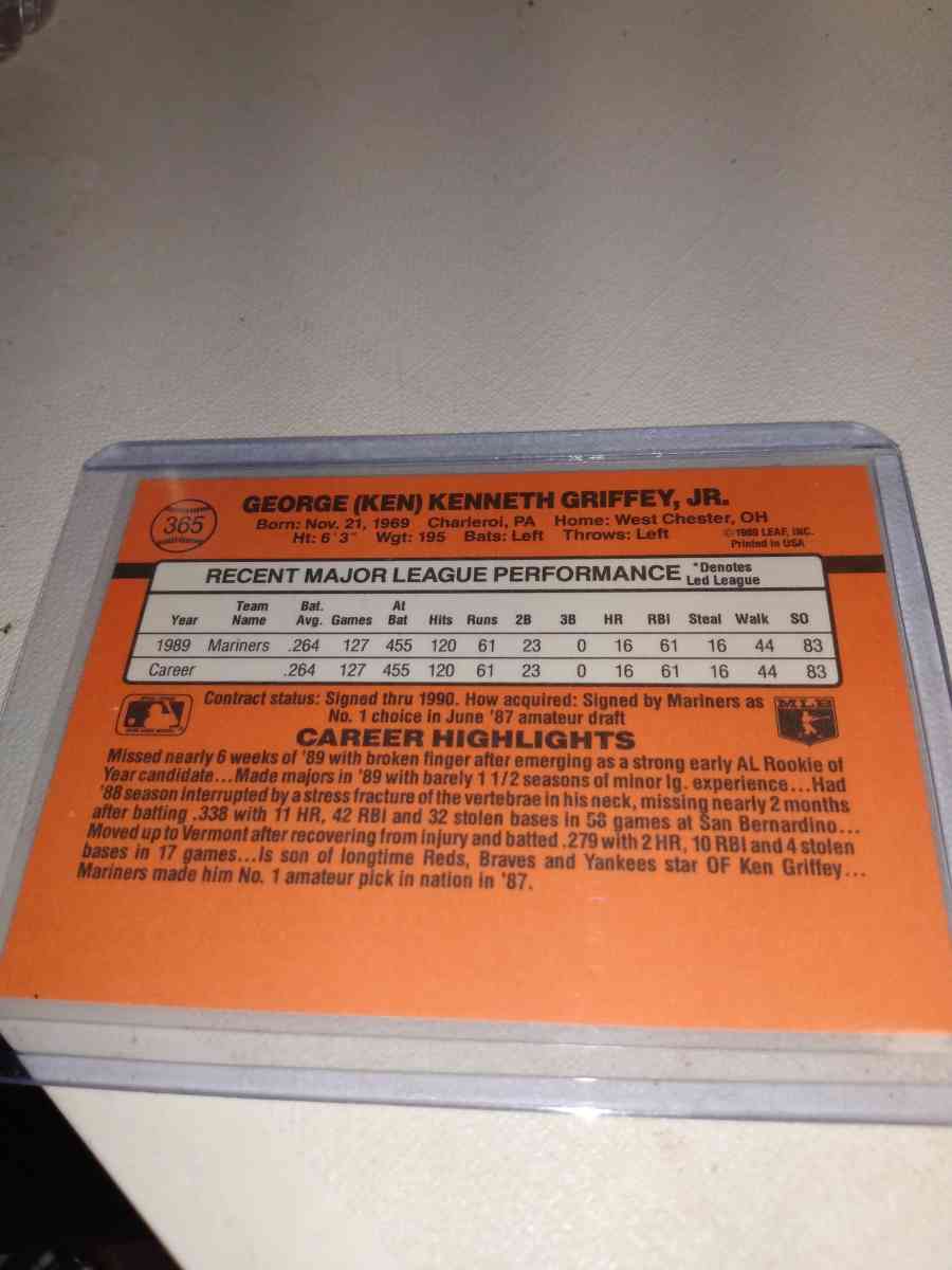 1990 donruss Ken Griffey Jr card number 365