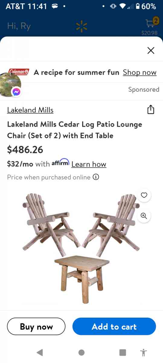 2 LAKELAND MILLS ADK chair and table set