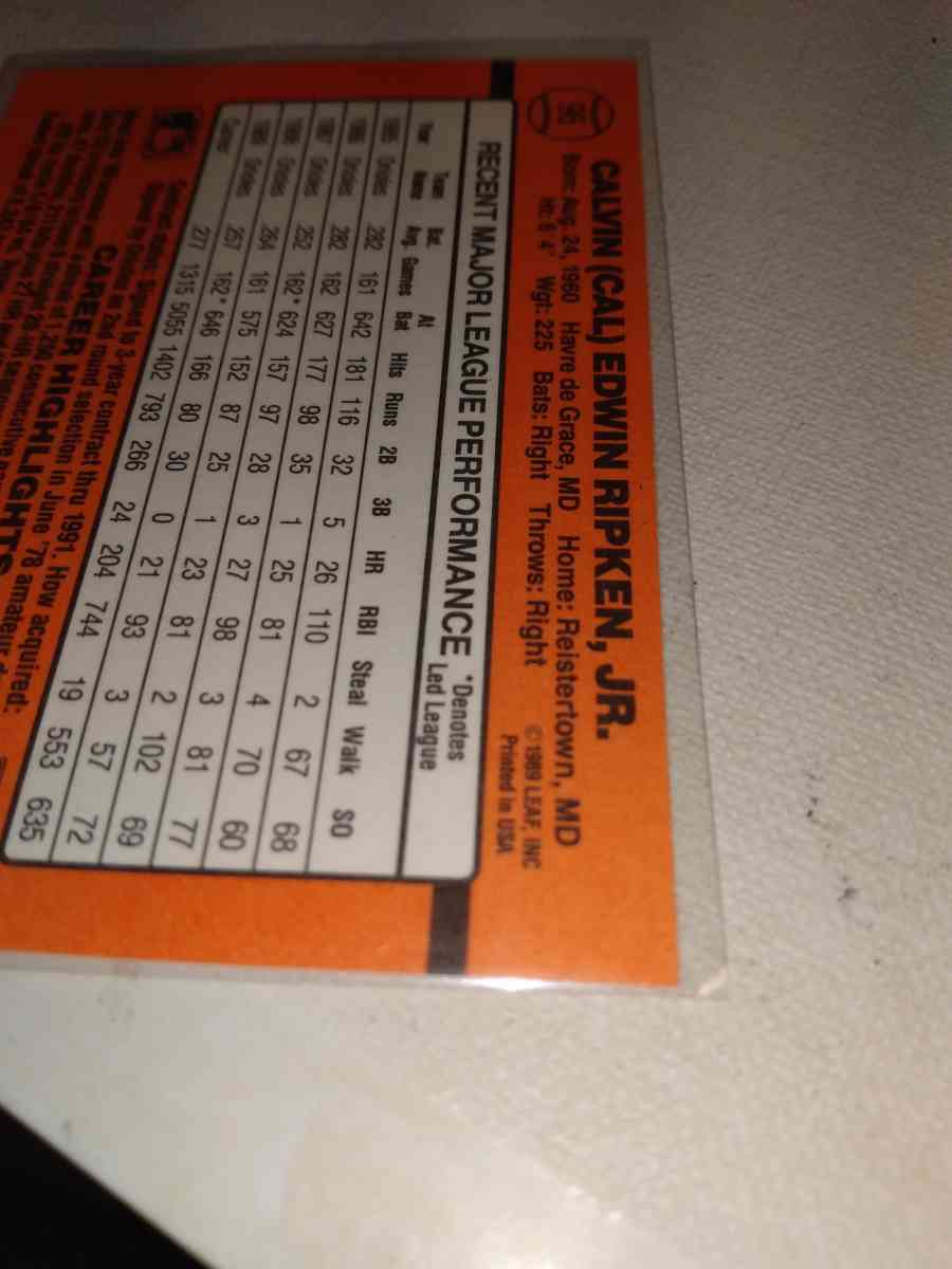 donruss 1990 Cal ripken Jr error card