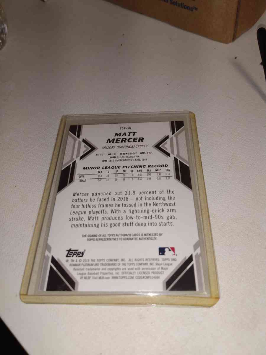 2019 autographed Bowman Matt Mercer
