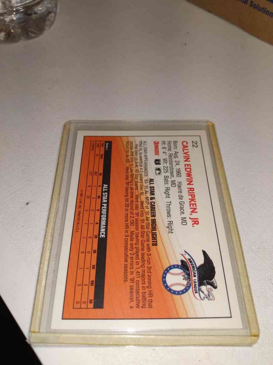 1992 donruss Cal ripken Jr card number 22