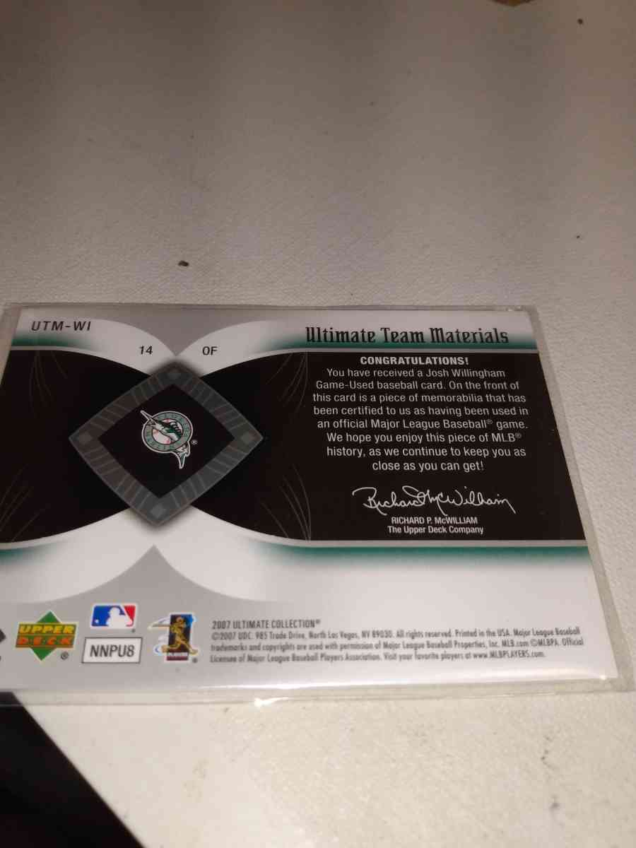 2007 numbered relic card just willingham Florida Marlins