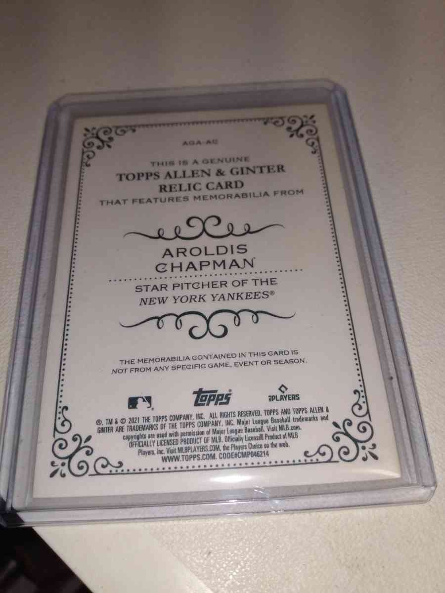 2021 Aroldis Chapman tops Allen ginter relic card