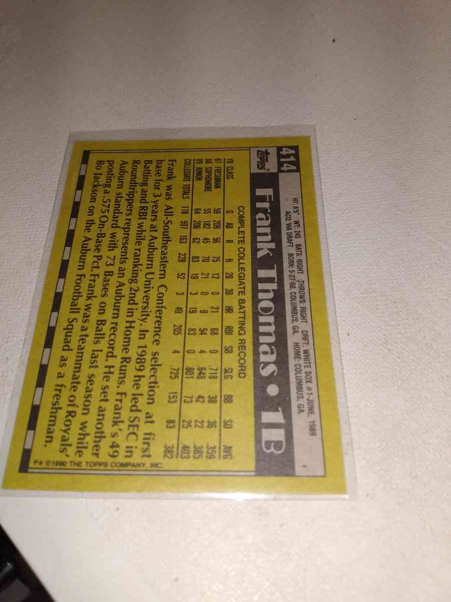 1990 Topps card number 414 Frank Thomas first draft pick