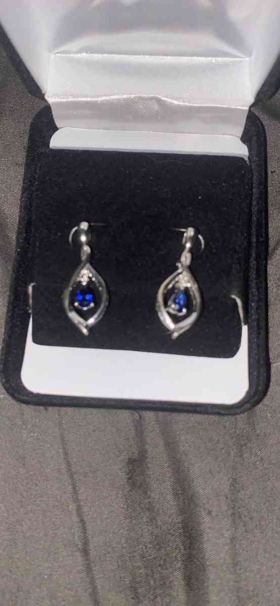 silver sapphire brand new reversible Kay earrings