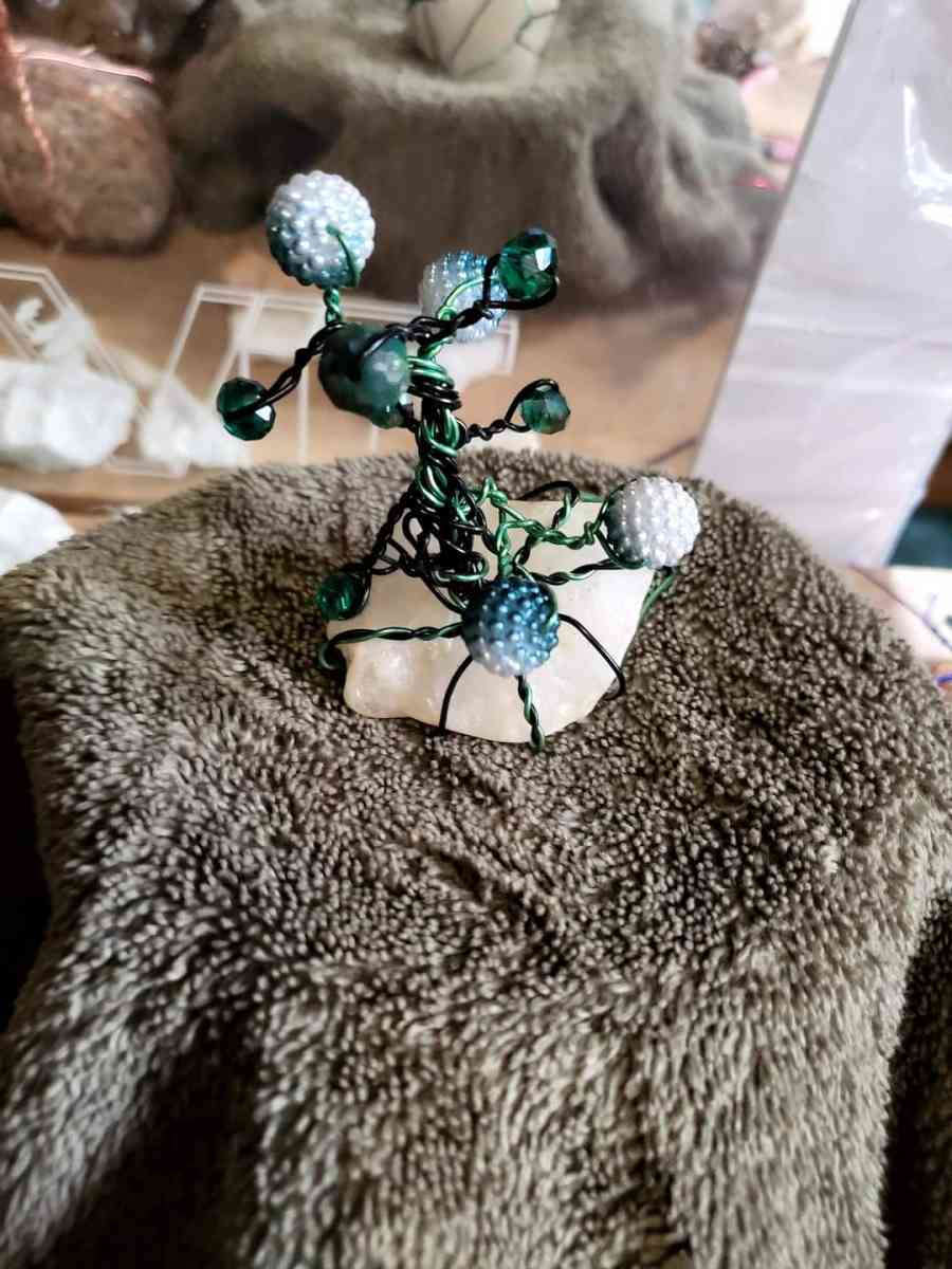 wire trees wrapped around crystal stones