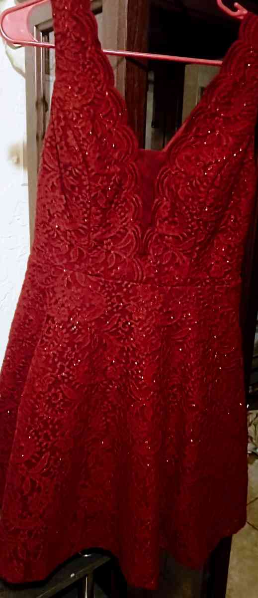 Size 9 Red Sleeveless sequence cocktail dress work once cond