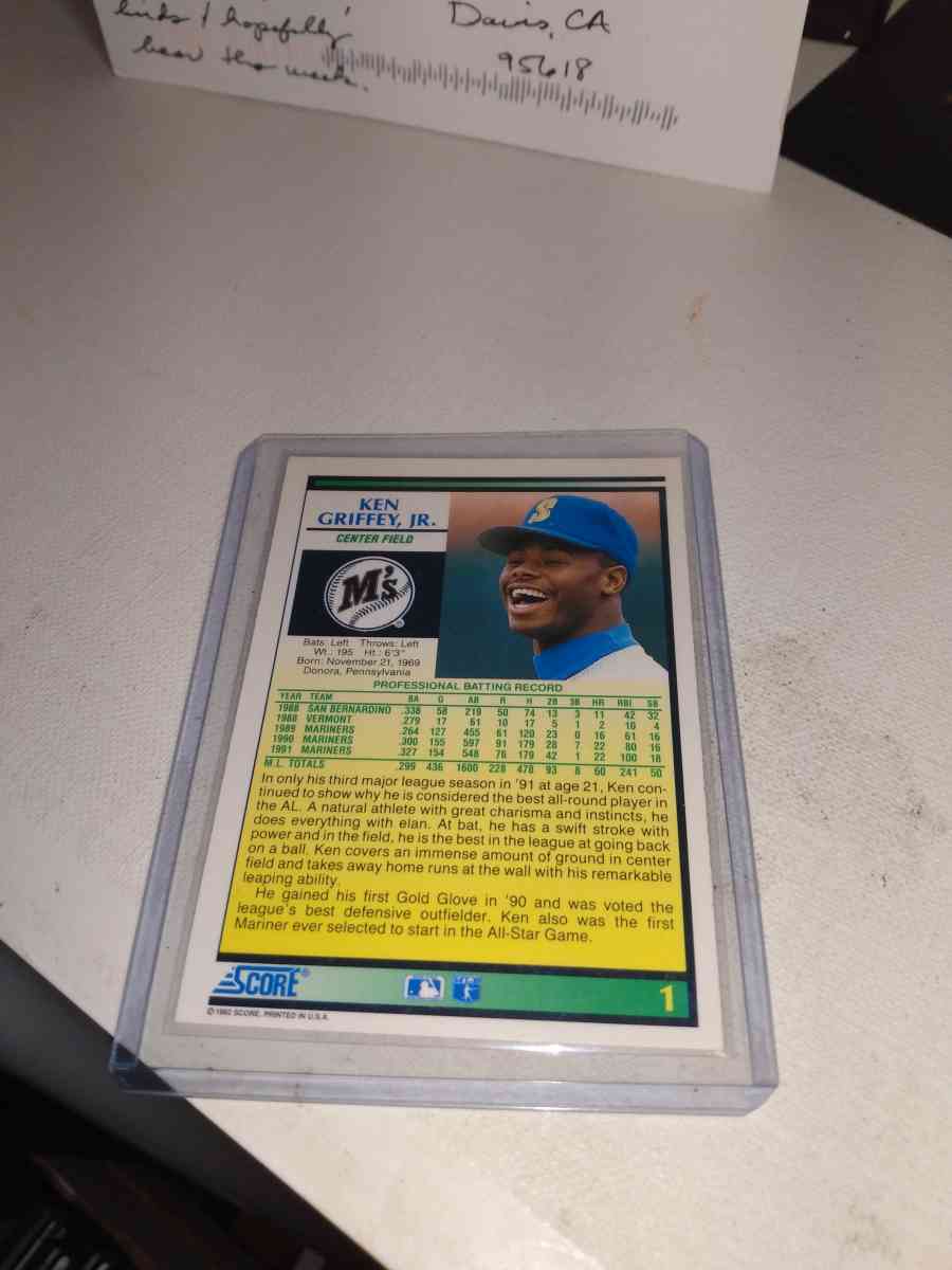 1992 score card number one Ken Griffey Jr
