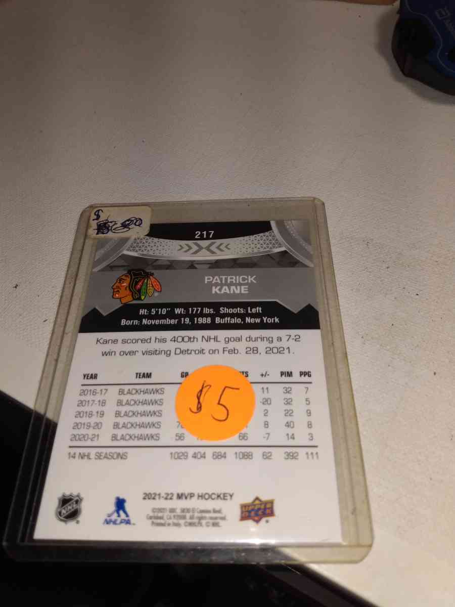 2022 MVP upper Deck autograph Patrick Kane
