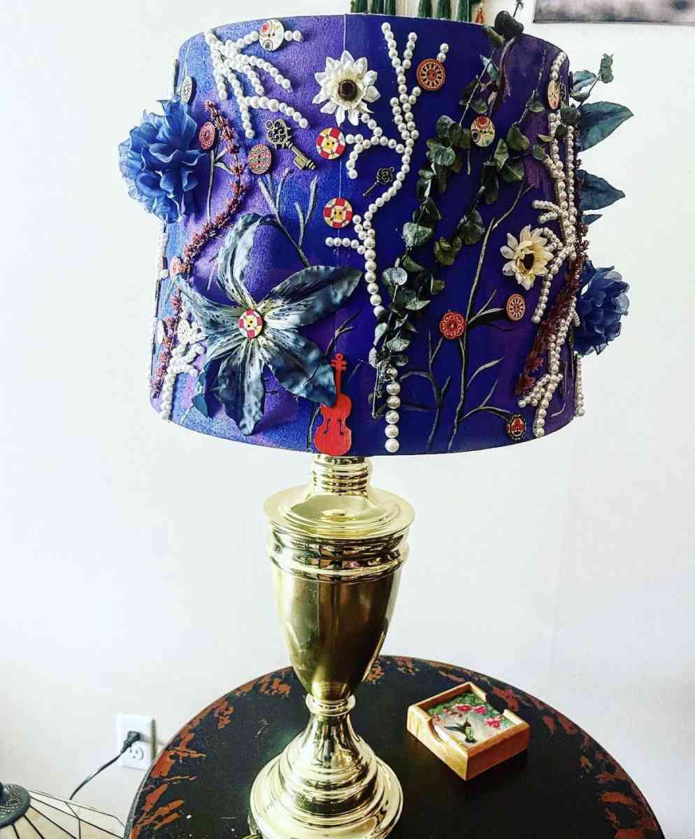 upcycled hand crafted and hand painted Lamp