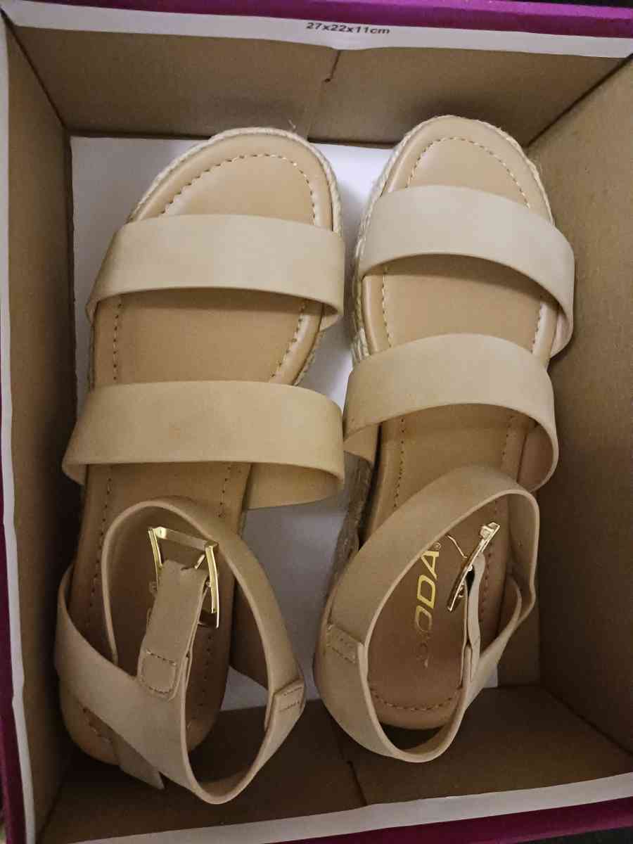 Soda brand tan wedged 2 strap sandals