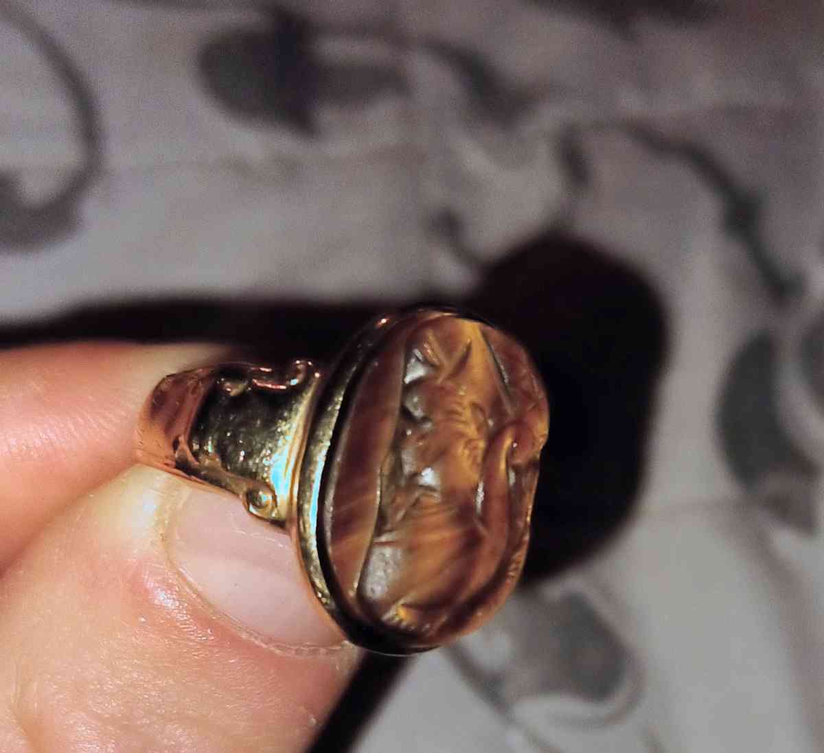 Rare unique Victorian Intaglio tigers eye unisex ring