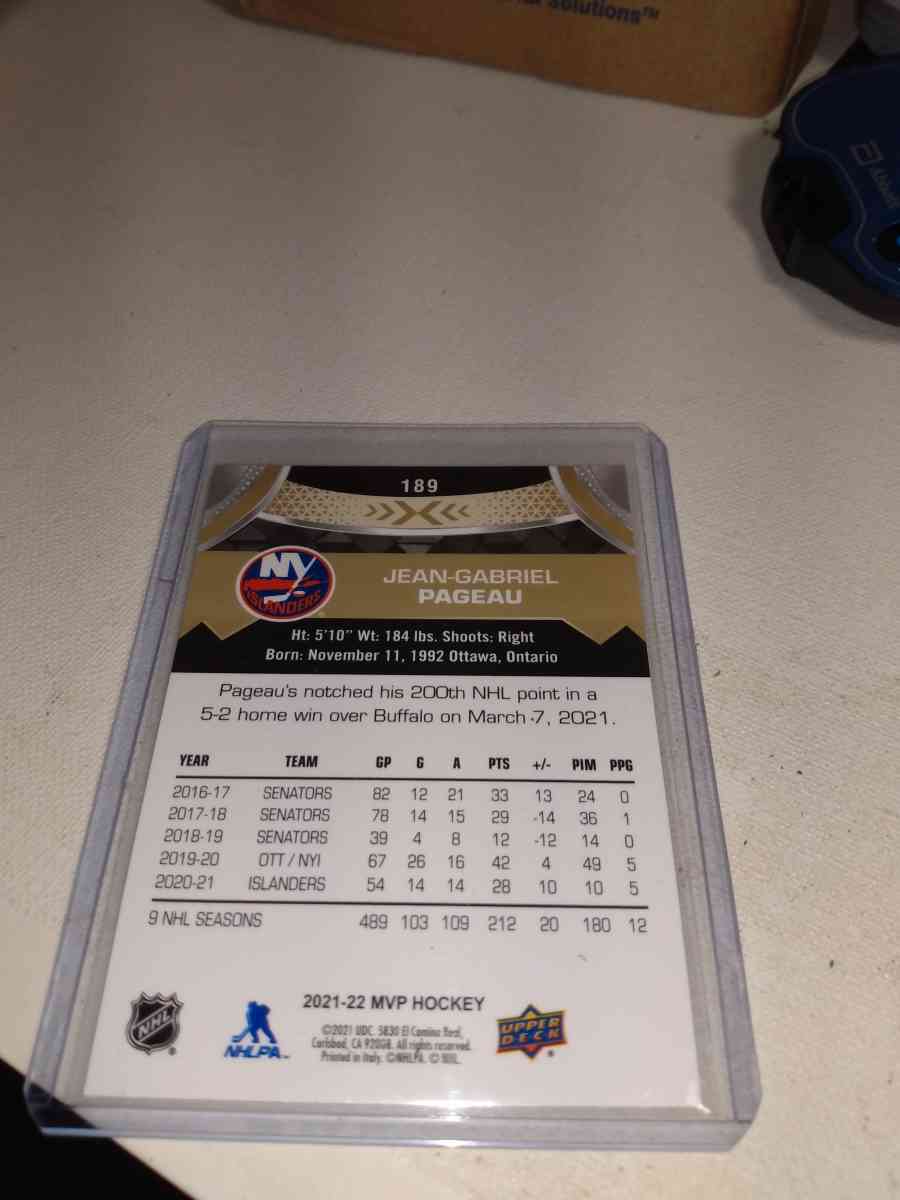 2022 MVP upper Deck Gold signature Jean Gabriel pageau