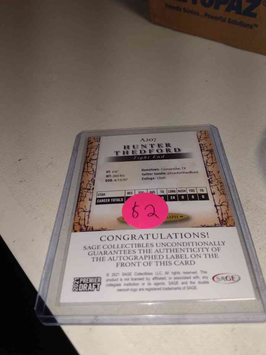 2021 premier draft Hunter thed Ford autographed rookie card