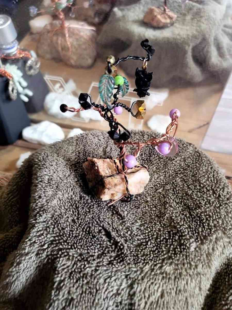 wire trees wrapped around crystal stones