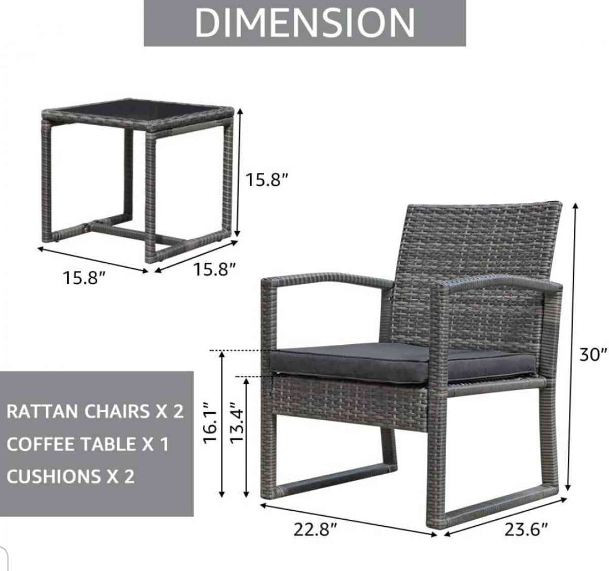 3pc outdoor patio balcony porch wicker furniture set