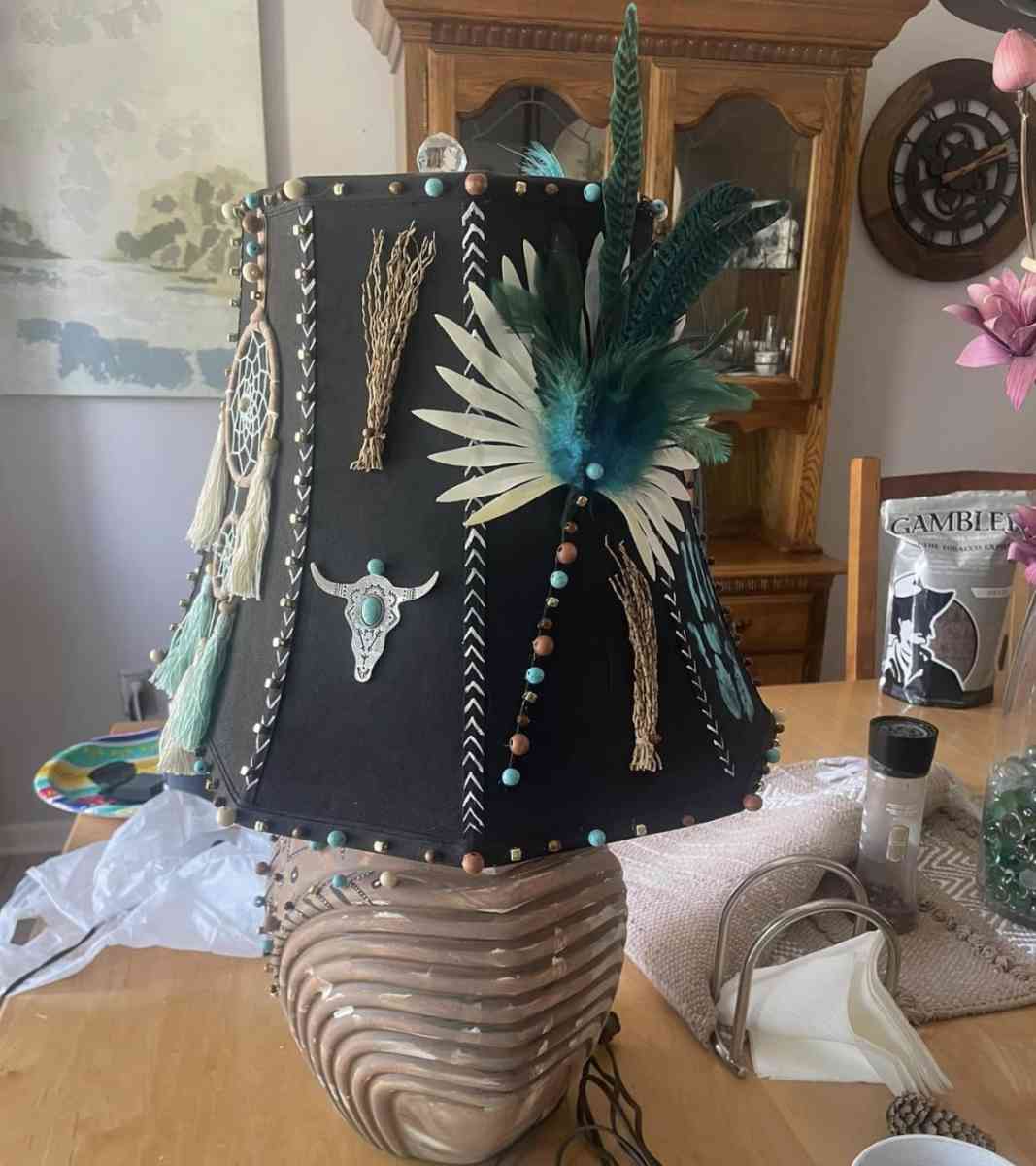 Upcycled Native American hand crafted and hand painted Lamp