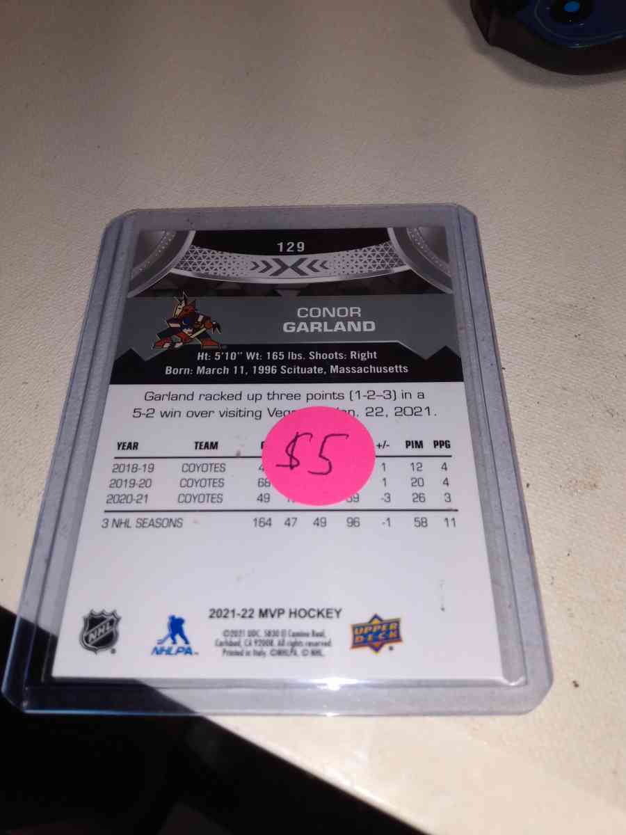 MVP upper Deck hockey Connor Garland silver autograph