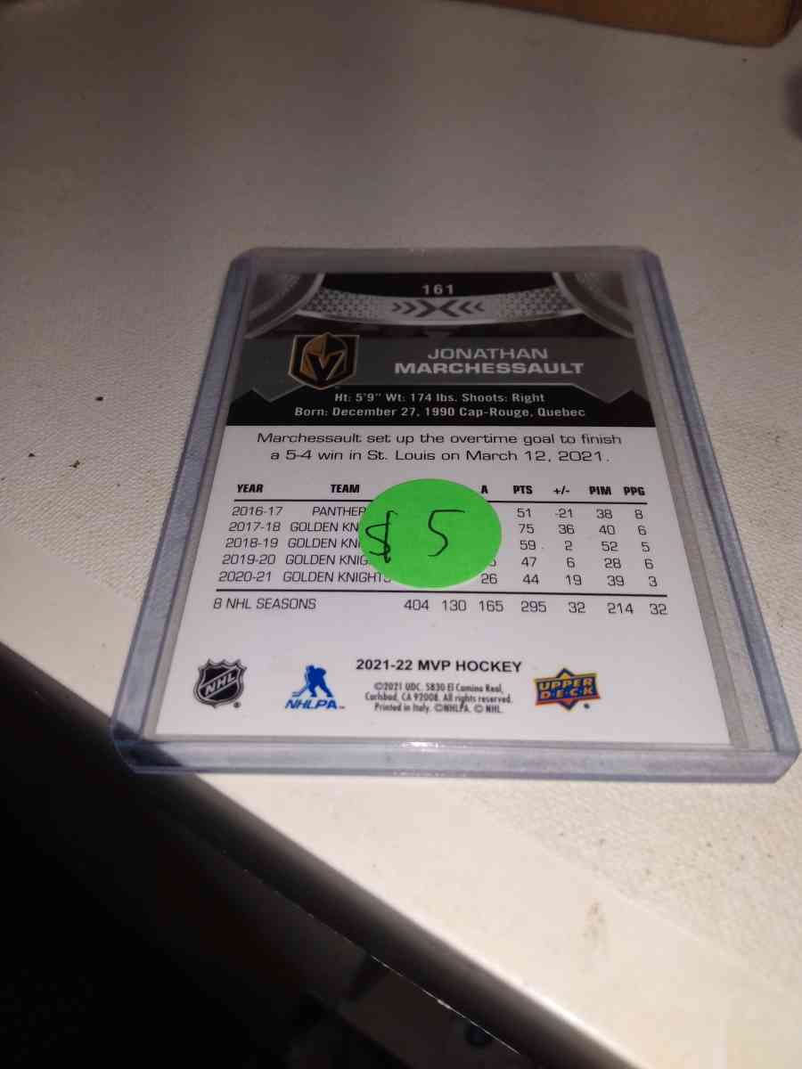 3022  2022 upper Deck MVP autograph Jonathan Marchessault