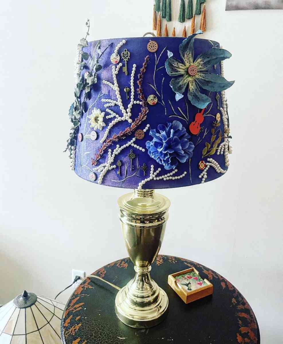 upcycled hand crafted and hand painted Lamp