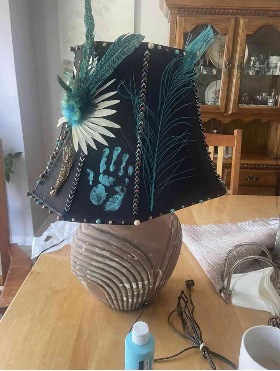 Upcycled Native American hand crafted and hand painted Lamp